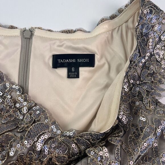 BHLDN Tadashi Shoji Odette Dress 8 Champagne Lace Sequin Gown Embroidered Formal - Picture 6 of 16